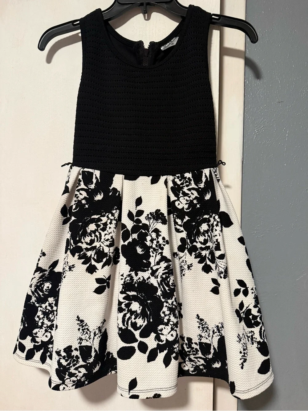 Beautees Black & White Floral Fit-and-Flare Dress